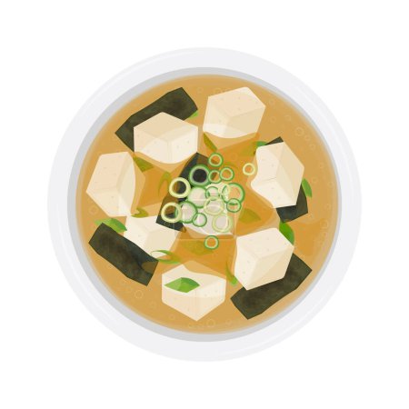 Vector illustration logo Top view Japanese cuisine Miso soup