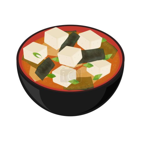 Vector Illustration logo Miso soup with tofu and seaweed