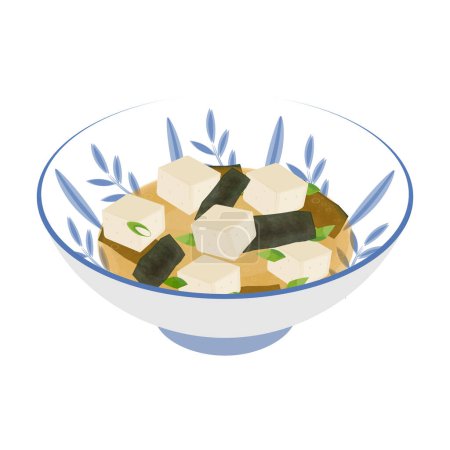Vector illustration Japanese miso soup on a bowl