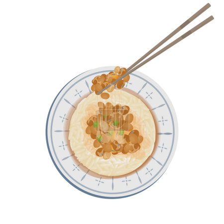 Logo Vektorillustration von Draufsicht natto mit Reis
