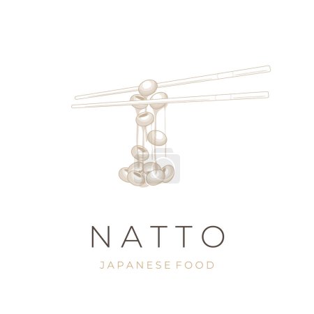 Vector illustration logo Simple line art natto with chopstick 