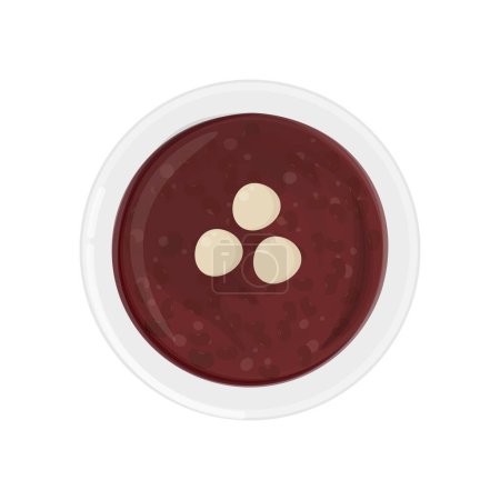 Téléchargez les illustrations : Illustration vectorielle logo Vue de dessus Coréen Red Bean Porridge patjuk avec gâteau de riz - en licence libre de droit