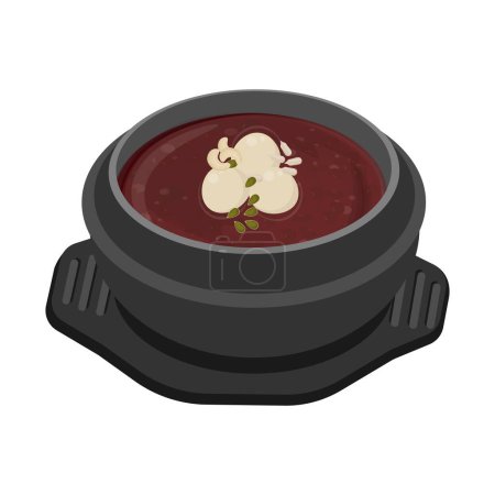 Illustration vectorielle logo coréen Red Bean Porridge patjuk avec gâteau de riz sur un ttukbaegi