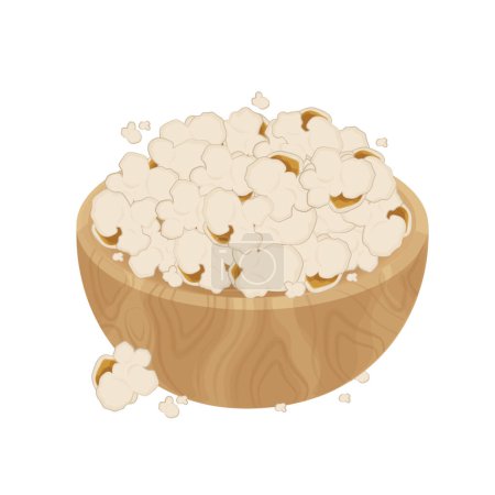 Vector illustration Logo of popcorn in a wooden bowl