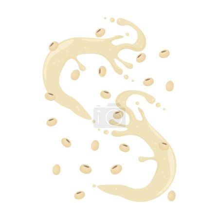 logo illustration vector Soy milk splash levitation with soybeans