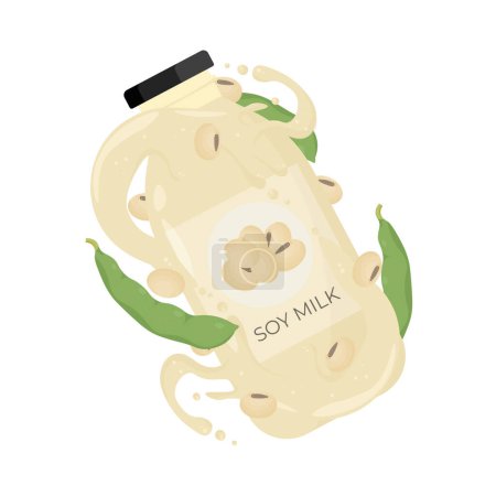 Logo Illustration vector levitation of soy milk in a bottle
