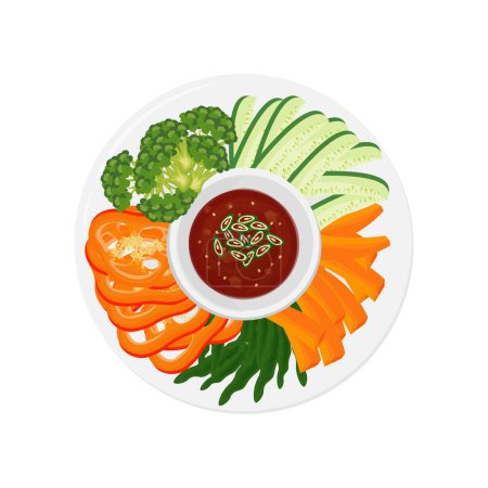 Logo Vector illustration of Top view Ssamjang sauce with fresh vegetables