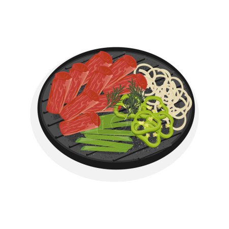 Vector Illustration logo Koreanische Rindfleischbrust Grill Chadolbaegi auf einem Grill