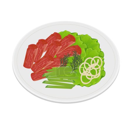 Vector Illustration logo Korean beef barbecue Chadolbaegi with fresh vegetables