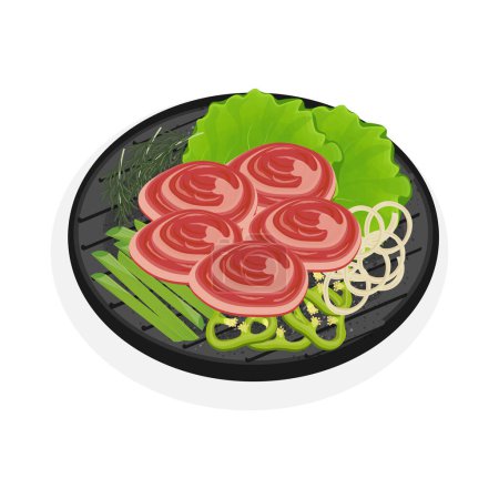 Illustration vectorielle logo Barbecue coréen au boeuf Chadolbaegi ou boeuf Yakiniku 