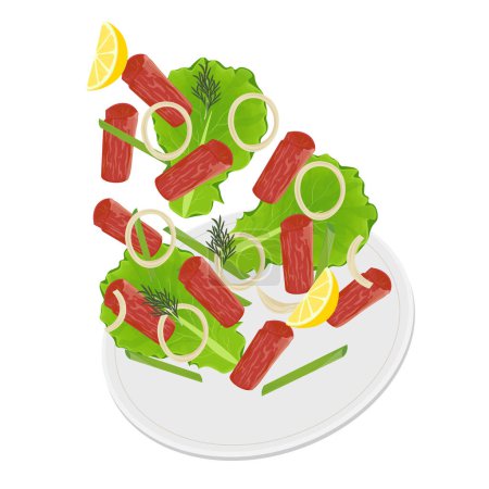Vector Illustration logo Levitation Koreanisches Rindfleisch Grill Chadolbaegi mit frischem Gemüse