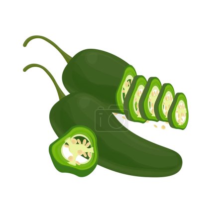 Vector Illustration logo Grüne Jalapeño-Paprika ganz und in Scheiben schneiden