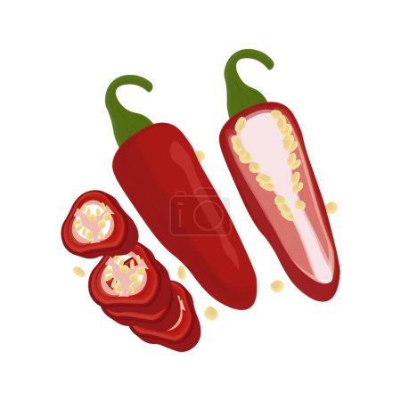 Ilustración de Logotipo Vector Illustration Pimientos jalapeños rojos enteros y rebanados - Imagen libre de derechos