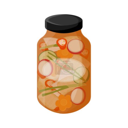 Téléchargez les illustrations : Illustration vectorielle logo nabak kimchi ou kimchi d'eau coréen sur un bocal - en licence libre de droit