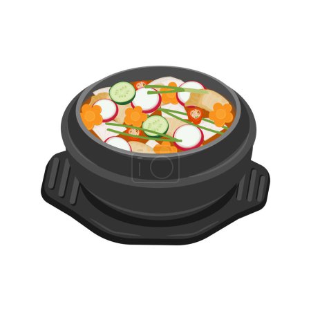 Téléchargez les illustrations : Illustration vectorielle logo nabak kimchi ou kimchi d'eau coréen sur un ttukbaegi - en licence libre de droit