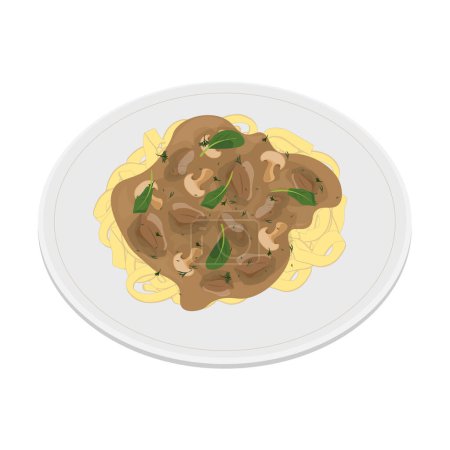 Vector illustration logo Clip art Beef Stroganoff With mushrooms and pasta