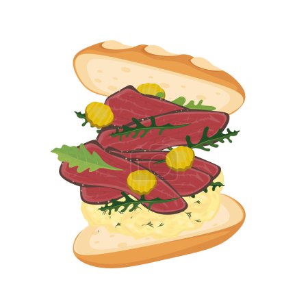 Illustration vectorielle logo Clip art Levitation Baguette sandwich Pastrami