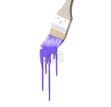 Photo for Paintbrush Stroke with dripping purple paint Isolated on White Background. - Royalty Free Image