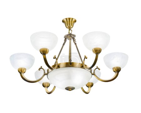 Suspended ceiling chandelier in classic style with bronze or brass fittings Isolated on white background