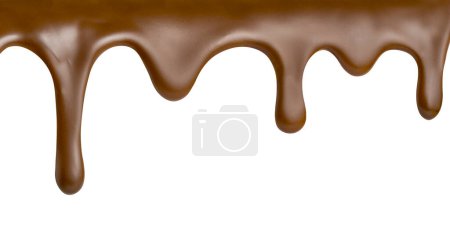 Chocolate derretido goteando de la torta sobre fondo blanco con camino de recorte