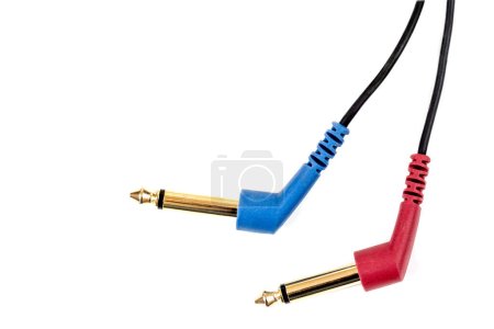 Photo for Two Headphones Jack on Black Background. Audio mini jack plug isolated - Royalty Free Image