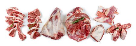 Photo for Leg, shoulder,cutlets ribs, lamb chops, on a trimmed white background. - Royalty Free Image