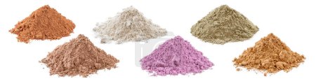 Photo for Powdered clays: red, white, green, pink yellow purple lined up in cups - Royalty Free Image