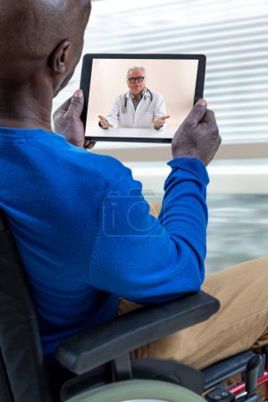 Photo for Doctor online. Telemedicine concept. Future broadcast consultation. Diagnosis from home. Video-conference with therapist - Royalty Free Image