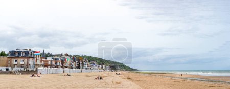 Photo for Panoramic view of Villers-sur-Mer waterfront at low tide France- Normandy, - Royalty Free Image