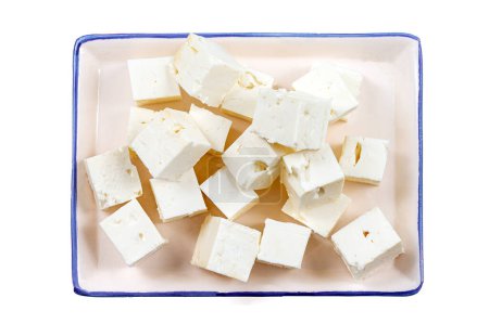 Photo for Feta cheese isolated on white background. With clipping path and full depth of field. Top view. - Royalty Free Image
