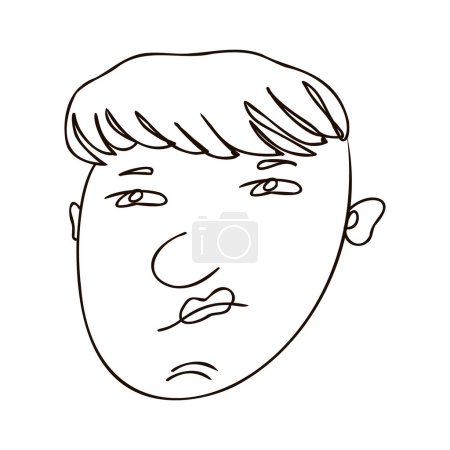 Téléchargez les illustrations : Head of a boy with a contemptuous look. A mans face, the image of emotions and character. Stock vector illustration on a white background with a black line. - en licence libre de droit