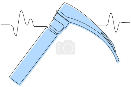 Illustration for Laryngoscope. Simple drawing of a medical instrument for examining the larynx. Otolaryngologists inventory. Vector color image on white background in one line style. - Royalty Free Image