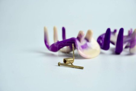 Photo for Purple and white colored broken damaged ruined or defected hair claw accessories. Beauty and fashion object photography isolated on white background. - Royalty Free Image