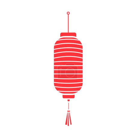 Téléchargez les photos : Lanterne chinoise longue forme verticale vectorielle icône illustration avec silhouette ombre de couleur rouge isolé sur fond blanc uni. Nouvel an chinois lunaire dessin sur le thème. - en image libre de droit