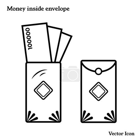 Illustration for Money inside envelope opened and closed vector icon illustration set collection outline isolated on plain white background. Lunar chinese new year themed drawing. - Royalty Free Image