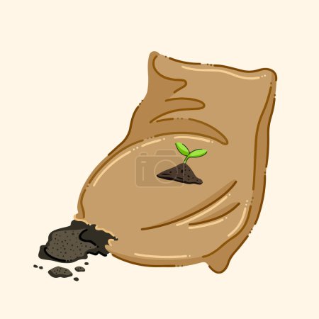 Illustration for Torn and ripped plant ground soil sack or bag vector illustration isolated on square background. Simple flat cartoon art styled full colored drawing. - Royalty Free Image