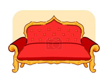 Téléchargez les photos : Rouge et jaune doré luxe coûteux sièges canapé illustration vectorielle isolée sur fond horizontal. Simple dessin animé plat art style canapé salon confortable dessin. - en image libre de droit