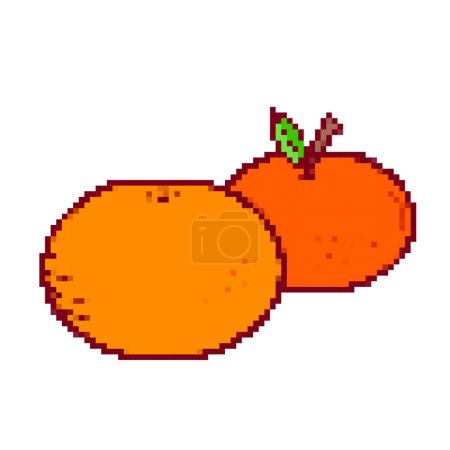 Téléchargez les illustrations : Agrumes orange riche en vitamine C. Pixel bit rétro jeu dessin vectoriel illustration style. Simple plat alimentation saine dessin animé art style élément de jeu dessin. - en licence libre de droit