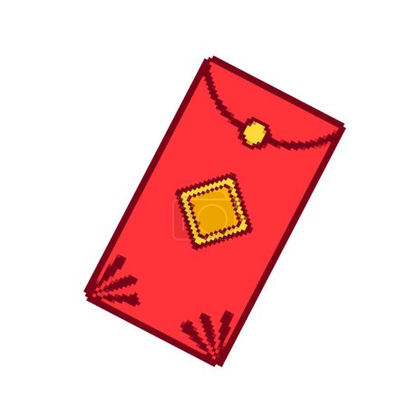 Téléchargez les illustrations : Enveloppe rouge chinoise angbao ou angpao. Pixel bit rétro jeu de dessin vectoriel d'illustration de style. Simple dessin animé plat art stylisé élément de jeu dessin. - en licence libre de droit