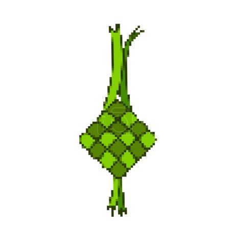 Téléchargez les illustrations : Ketupat lebaran vert élément de décoration islamique. Pixel bit rétro jeu de dessin vectoriel d'illustration de style. dessin animé plat simple. - en licence libre de droit