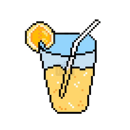 Téléchargez les illustrations : Boissons glacées à la limonade en verre clair. Pixel bit rétro jeu de dessin vectoriel d'illustration de style. Dessin dessin animé plat simple isolé sur fond blanc carré. - en licence libre de droit