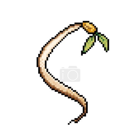 Raw mung bean sprout with leaves. Pixel bit retro game styled vector illustration drawing. Simple flat cartoon styled drawing isolated on white square background.