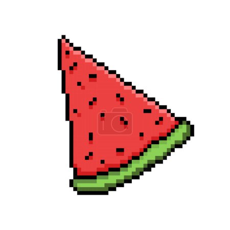 Sliced tiriangle red watermelon fruit. Pixel bit retro game styled vector illustration drawing. Simple flat healthy fruits cartoon art isolated on square background.