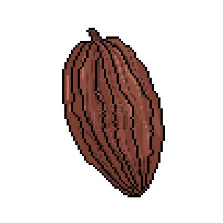 Cocoa raw chocolate fruit skin. Pixel bit retro game styled vector illustration drawing isolated on square white background.