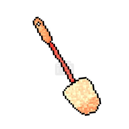 Orange colored toilet cleaning brush tool equipment. Pixel art retro vintage video game bit vector illustration. Simple flat cartoon art styled drawing isolated on square background.