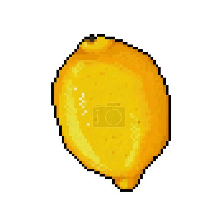 Yellow raw one single lemon citrus fruit. Pixel art retro vintage video game bit vector illustration. Simple flat drawing isolated on square white background.