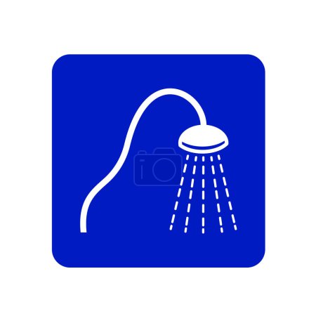 Blue and white shower room with waters shadow signage vector illustration silhouette isolated on square background. Simple flat cartoon styled drawing.