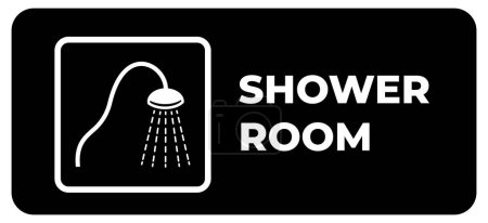Black and white shower room with waters shadow signage vector illustration silhouette isolated on rectangle background. Simple flat cartoon styled drawing.