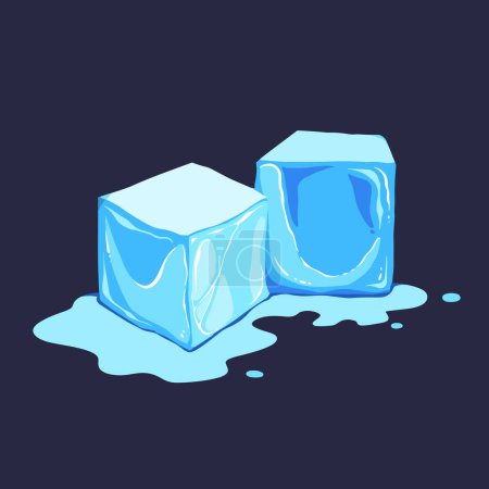 Illustration for Two melting ice cubes water vector illustration isolated on square background. Simple flat cartoon art styled drawing. Fresh object for cold beverage drinks. - Royalty Free Image