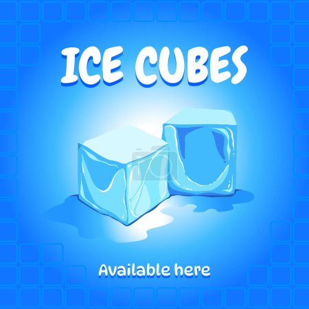 Téléchargez les photos : Cubes de glace disponibles ici. Graphisme vendre bannière affiche vecteur illustration isolé sur fond carré bleu. - en image libre de droit